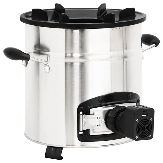 vidaXL Wood Stove with USB Fan Silver 35.5x26x28 cm Stainless Steel