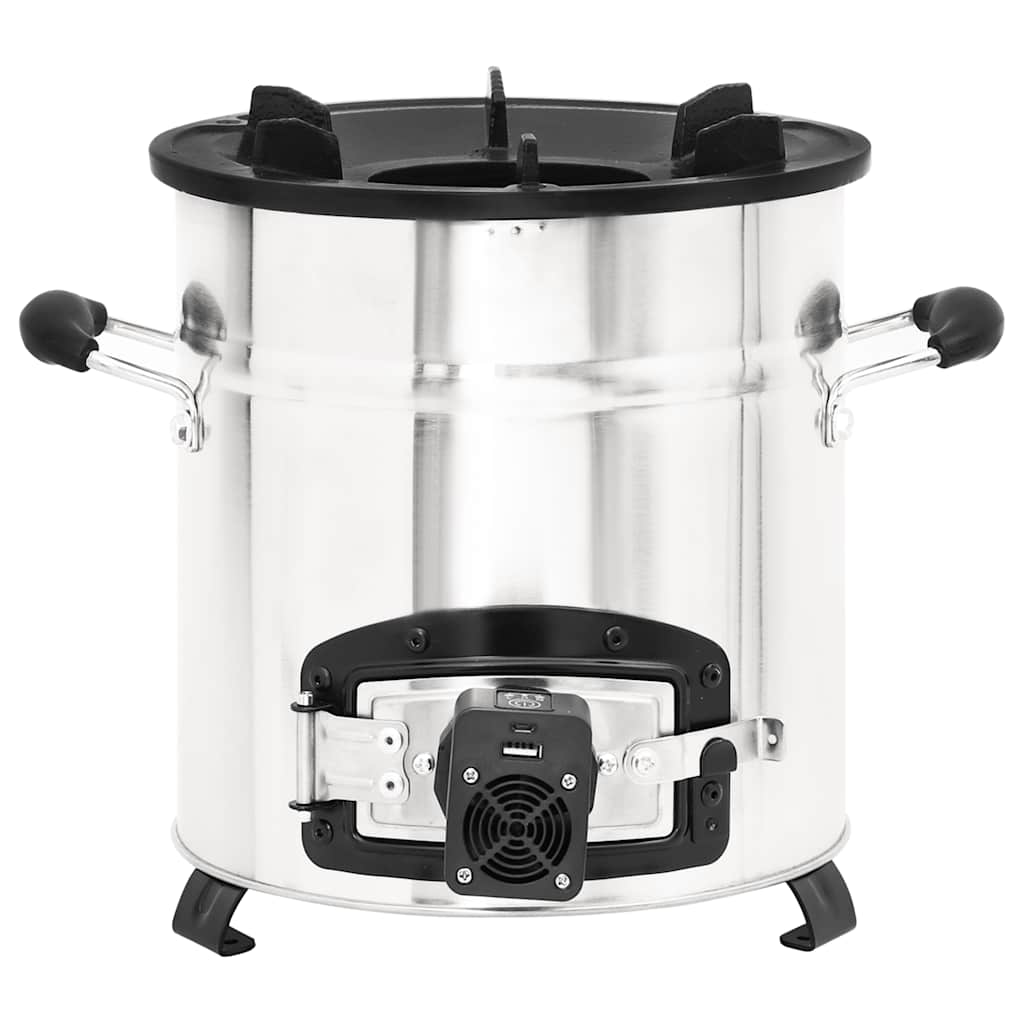 vidaXL Wood Stove with USB Fan Silver 35.5x26x28 cm Stainless Steel