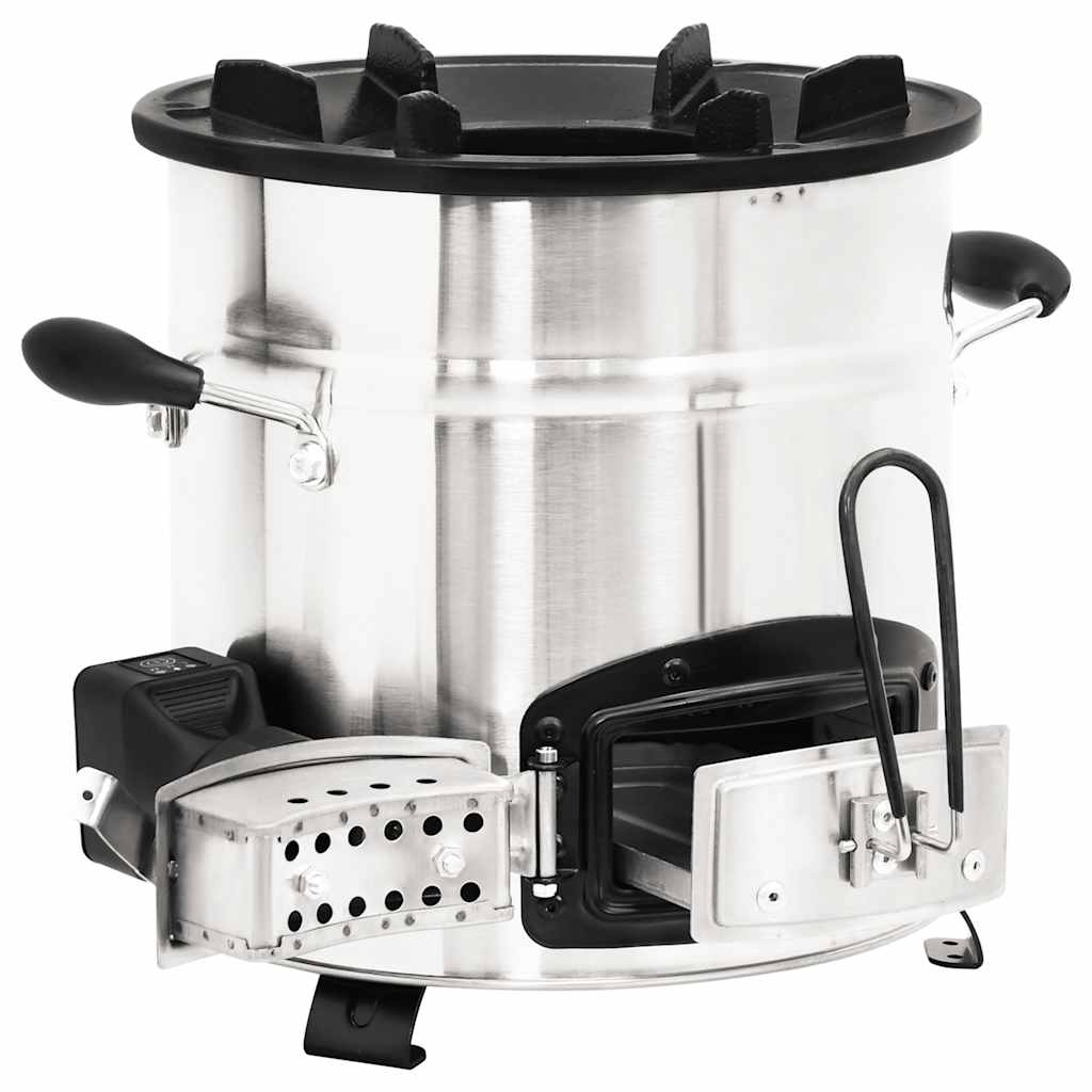 vidaXL Wood Stove with USB Fan Silver 35.5x26x28 cm Stainless Steel