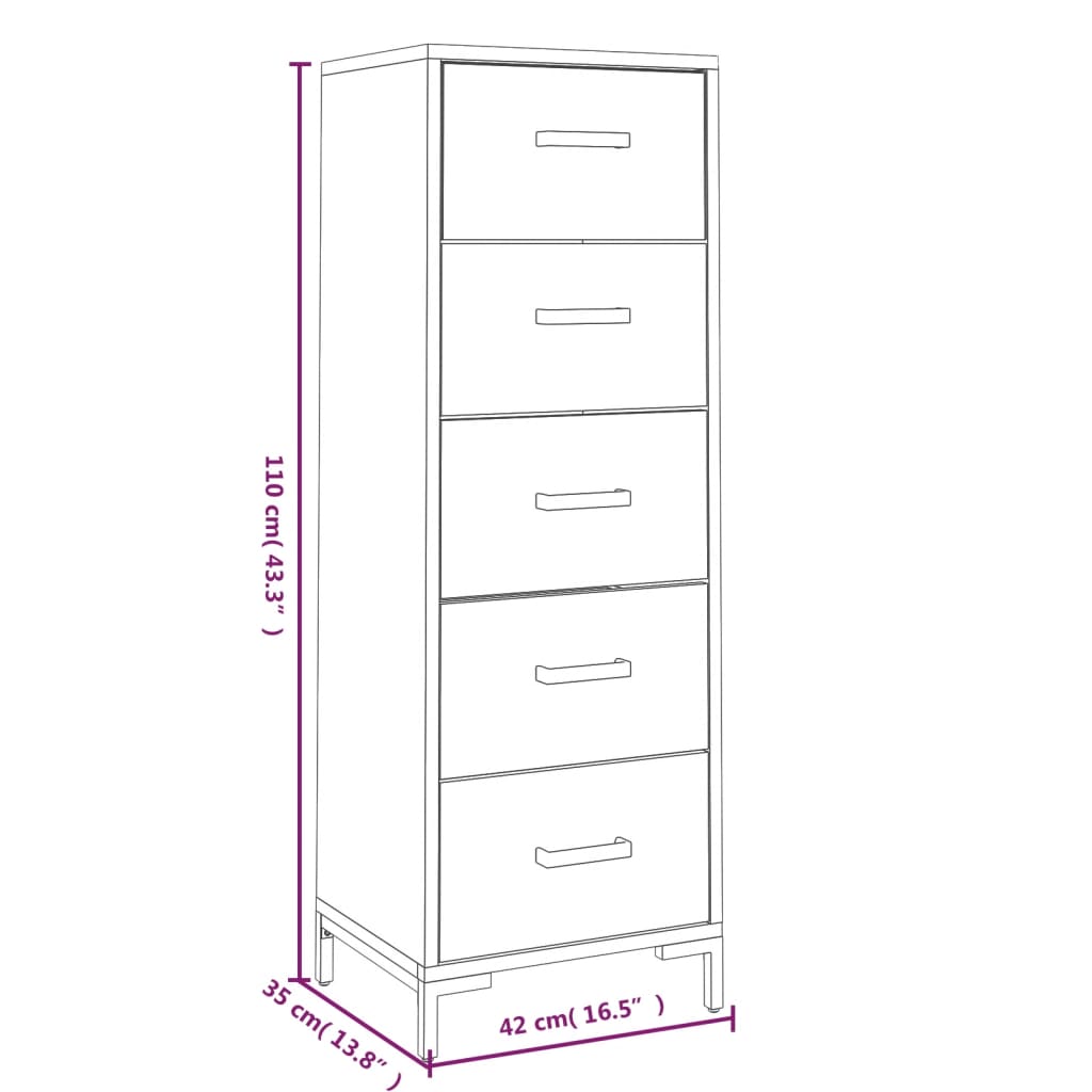vidaXL Chest of Drawers 42x35x110 cm Solid Pinewood