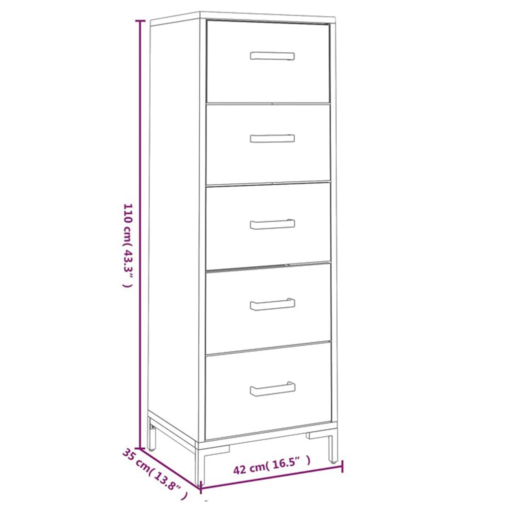 vidaXL Chest of Drawers Black 42x35x110 cm Solid Pinewood