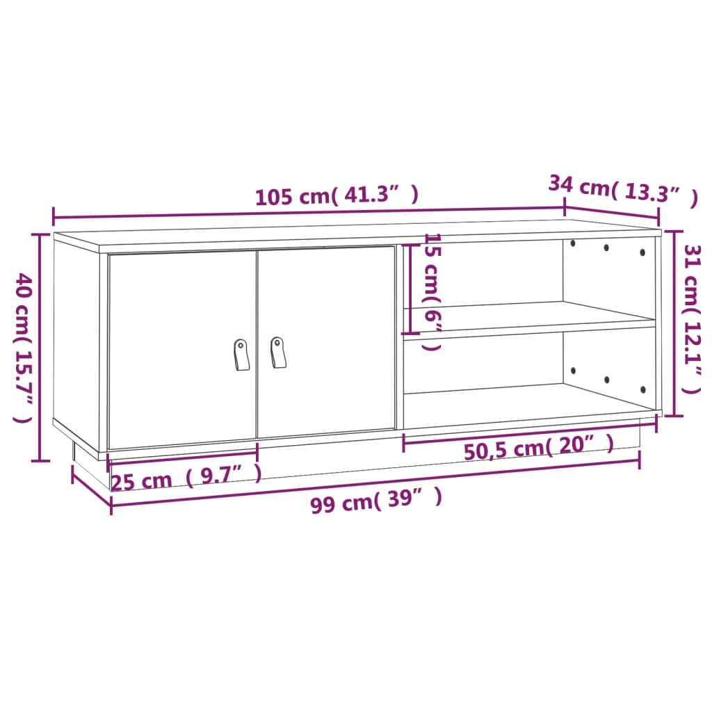 vidaXL TV Cabinet Grey 105x34x40 cm Solid Wood Pine