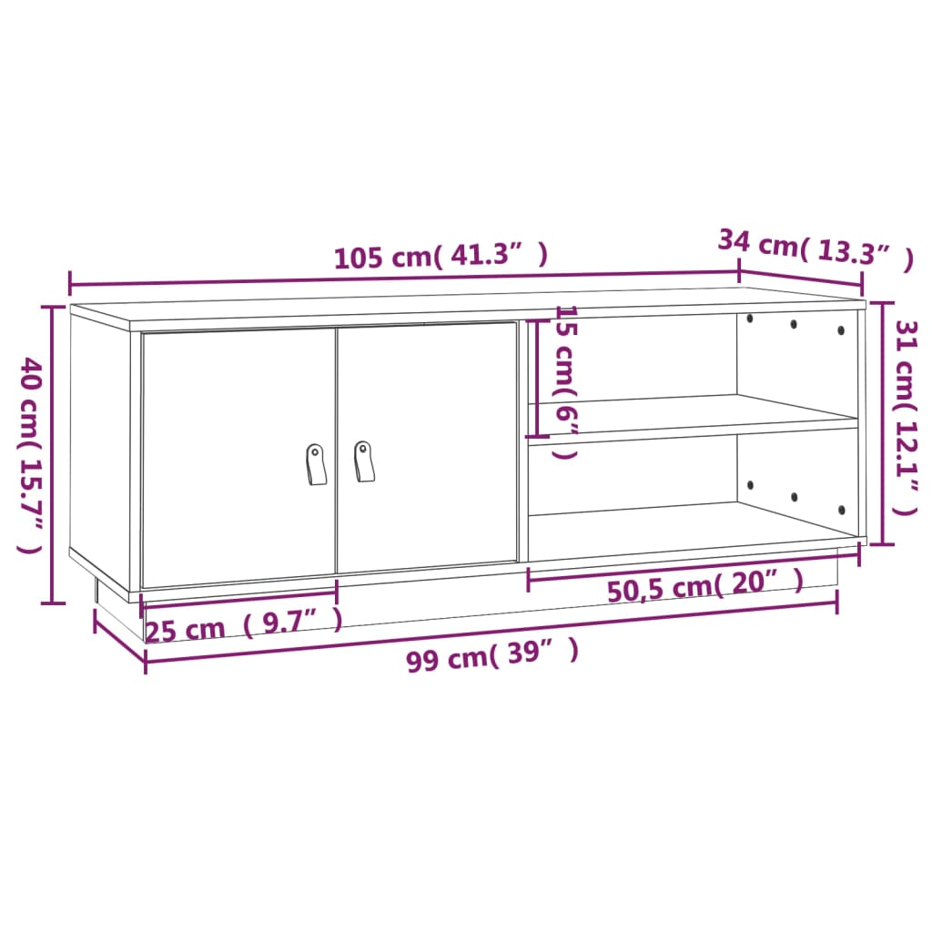 vidaXL TV Cabinet Black 105x34x40 cm Solid Wood Pine
