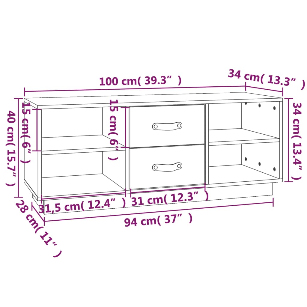 vidaXL TV Cabinet White 100x34x40 cm Solid Wood Pine