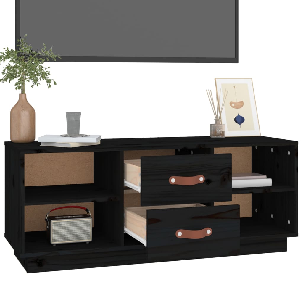 vidaXL TV Cabinet Black 100x34x40 cm Solid Wood Pine