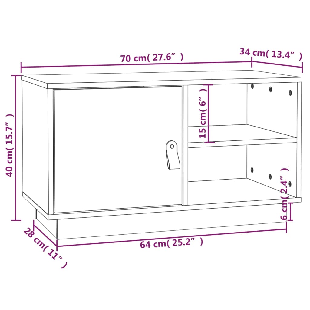 vidaXL TV Cabinet White 70x34x40 cm Solid Wood Pine