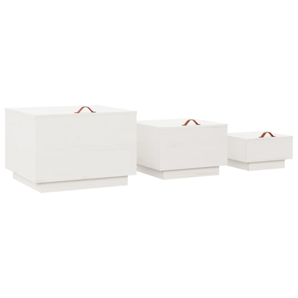 vidaXL Storage Boxes with Lids 3 pcs White Solid Wood Pine