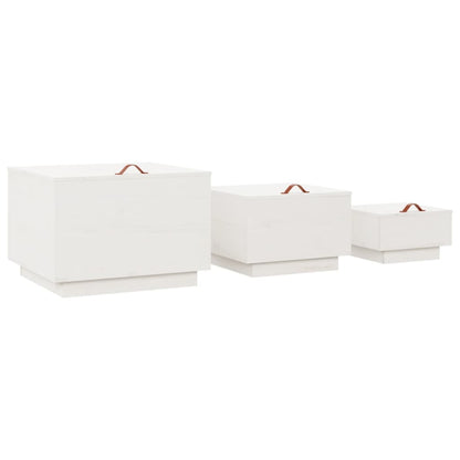 vidaXL Storage Boxes with Lids 3 pcs White Solid Wood Pine