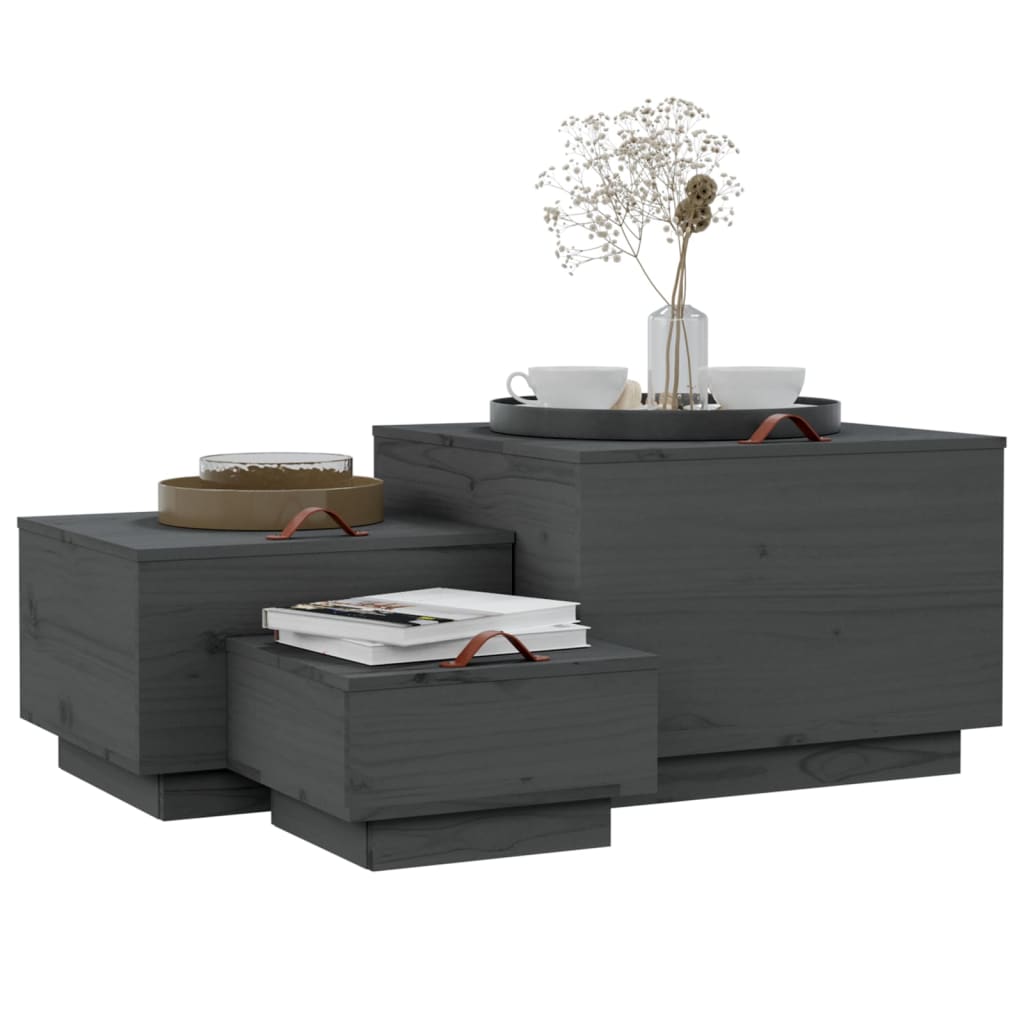 vidaXL Storage Boxes with Lids 3 pcs Grey Solid Wood Pine