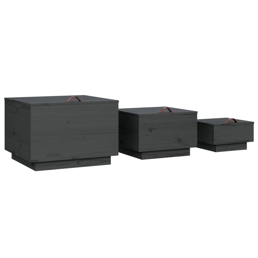 vidaXL Storage Boxes with Lids 3 pcs Grey Solid Wood Pine