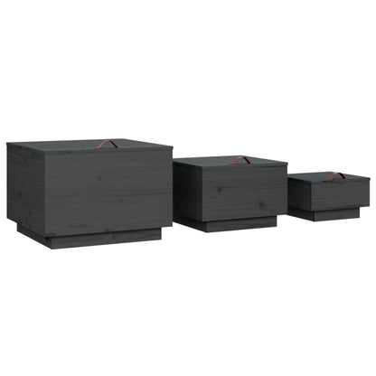 vidaXL Storage Boxes with Lids 3 pcs Grey Solid Wood Pine