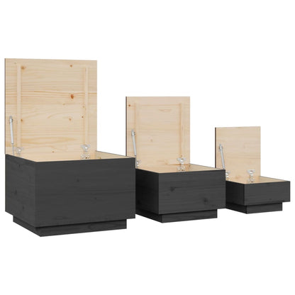 vidaXL Storage Boxes with Lids 3 pcs Grey Solid Wood Pine