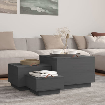 vidaXL Storage Boxes with Lids 3 pcs Grey Solid Wood Pine