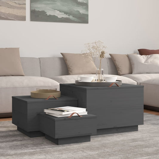 vidaXL Storage Boxes with Lids 3 pcs Grey Solid Wood Pine