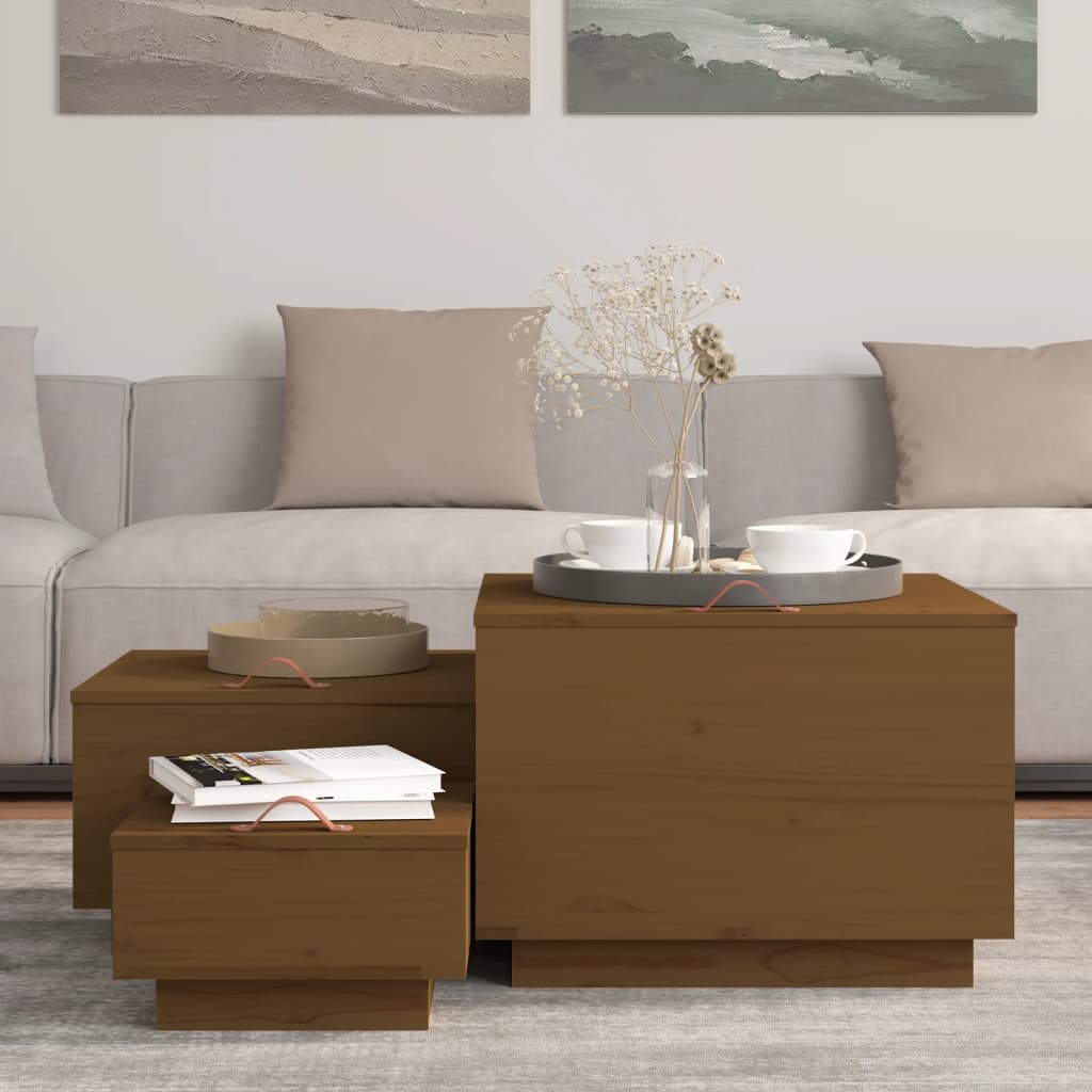 vidaXL Storage Boxes with Lids 3 pcs Honey Brown Solid Wood Pine