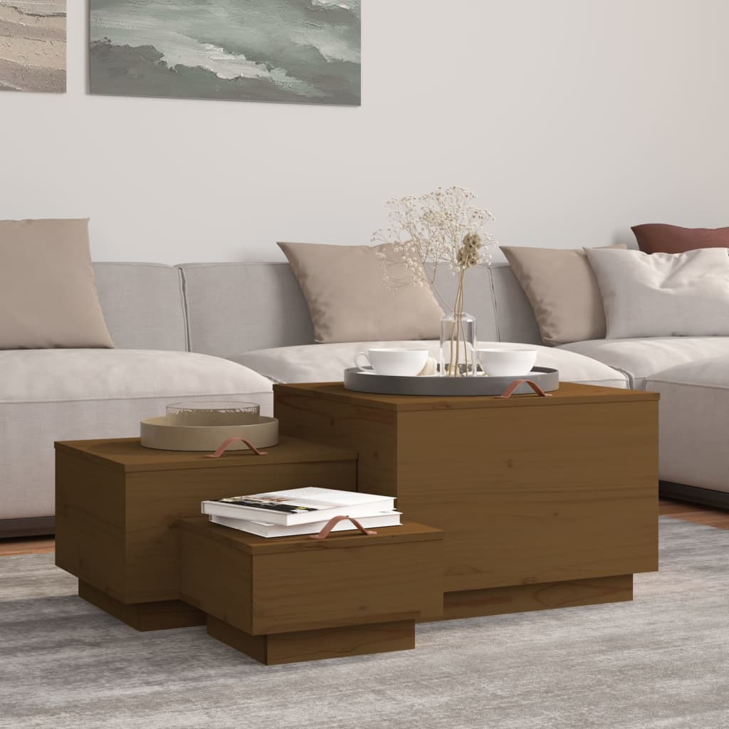 vidaXL Storage Boxes with Lids 3 pcs Honey Brown Solid Wood Pine