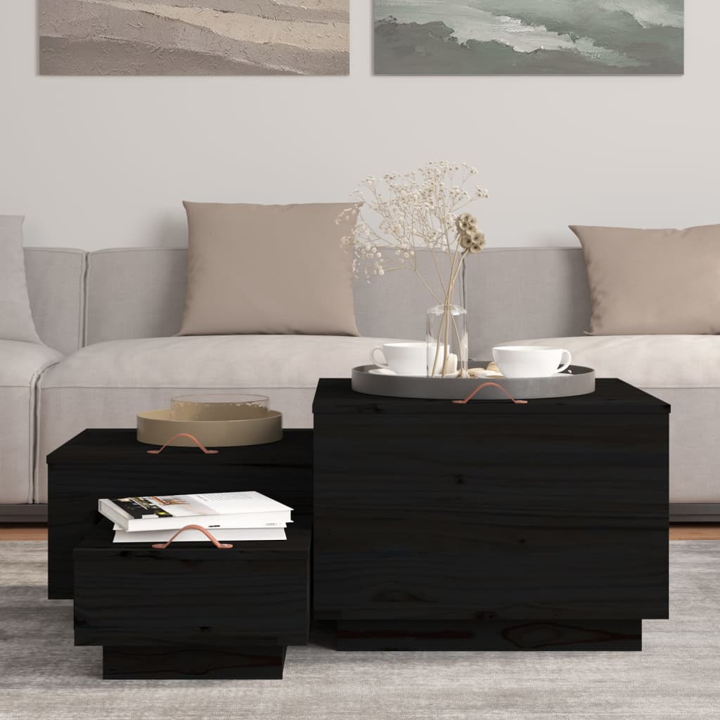 vidaXL Storage Boxes with Lids 3 pcs Black Solid Wood Pine