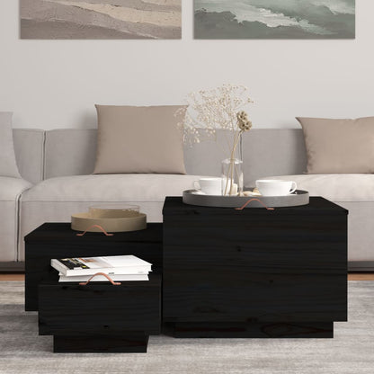 vidaXL Storage Boxes with Lids 3 pcs Black Solid Wood Pine