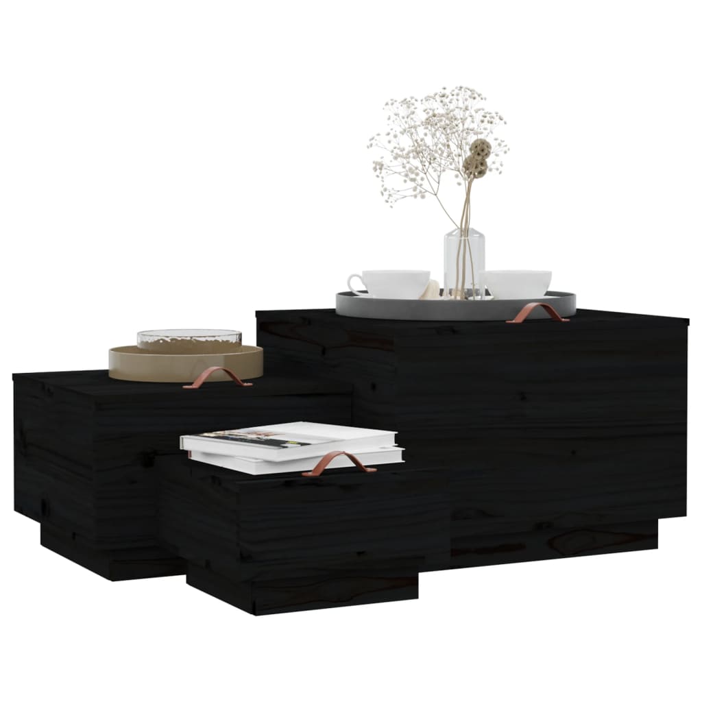 vidaXL Storage Boxes with Lids 3 pcs Black Solid Wood Pine