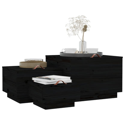 vidaXL Storage Boxes with Lids 3 pcs Black Solid Wood Pine