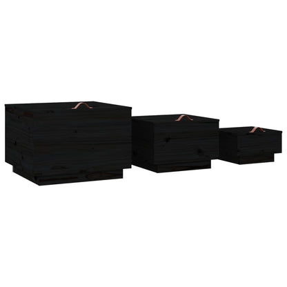 vidaXL Storage Boxes with Lids 3 pcs Black Solid Wood Pine
