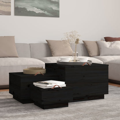 vidaXL Storage Boxes with Lids 3 pcs Black Solid Wood Pine