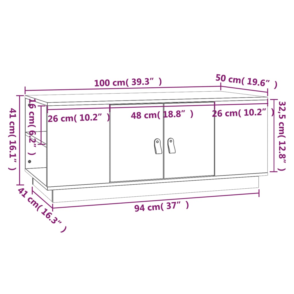 vidaXL Coffee Table Black 100x50x41 cm Solid Wood Pine