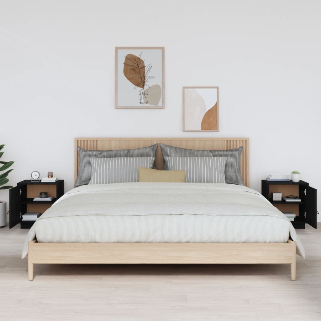vidaXL Bedside Cabinets 2 pcs Black 40x34x45 cm Solid Wood Pine