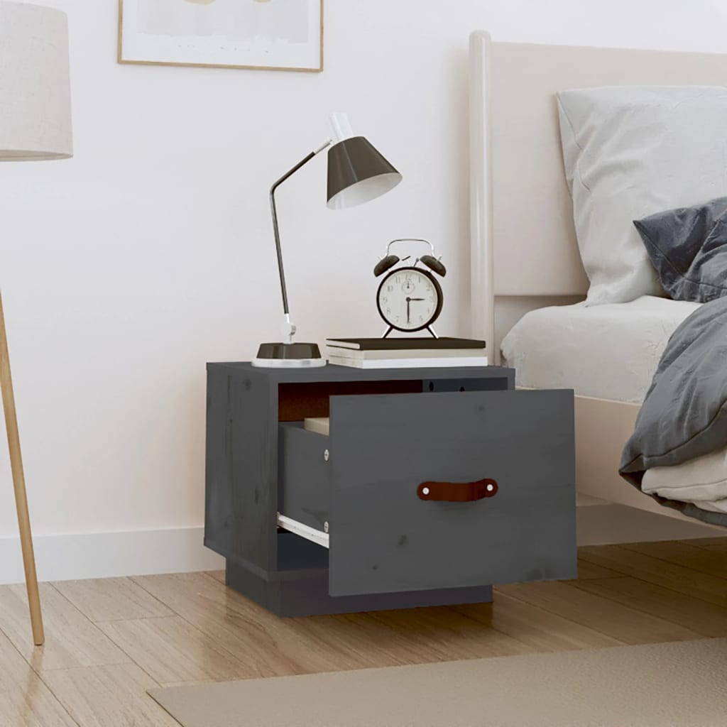 vidaXL Bedside Cabinet Grey 40x34x35 cm Solid Wood Pine