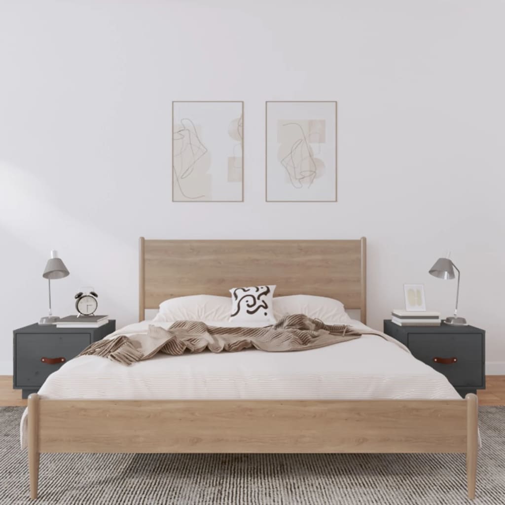 vidaXL Bedside Cabinets 2 pcs Grey 40x34x35 cm Solid Wood Pine