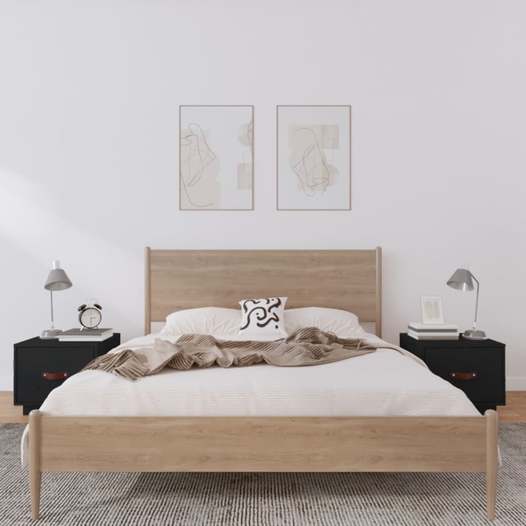 vidaXL Bedside Cabinets 2 pcs Black 40x34x35 cm Solid Wood Pine