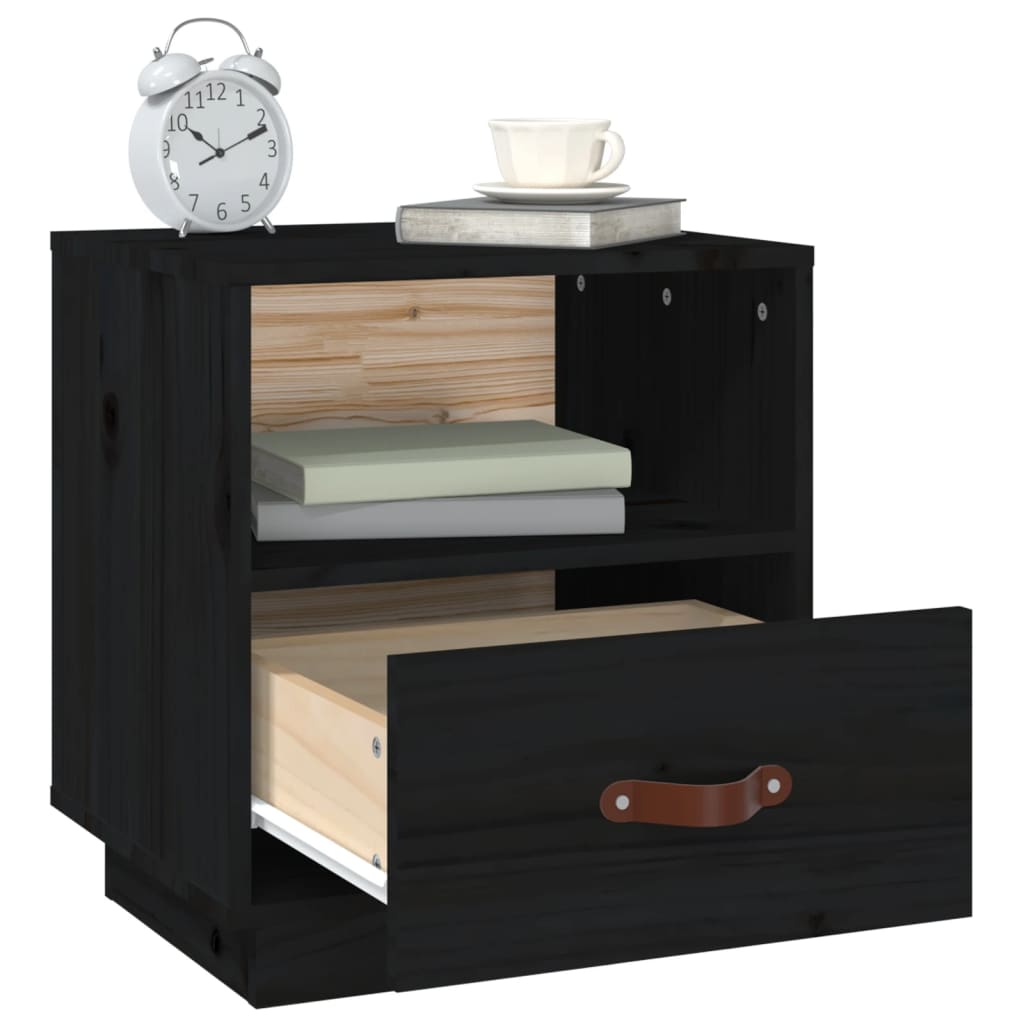 vidaXL Bedside Cabinet Black 40x34x45 cm Solid Wood Pine