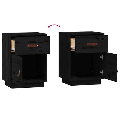 vidaXL Bedside Cabinet Black 40x34x55 cm Solid Wood Pine