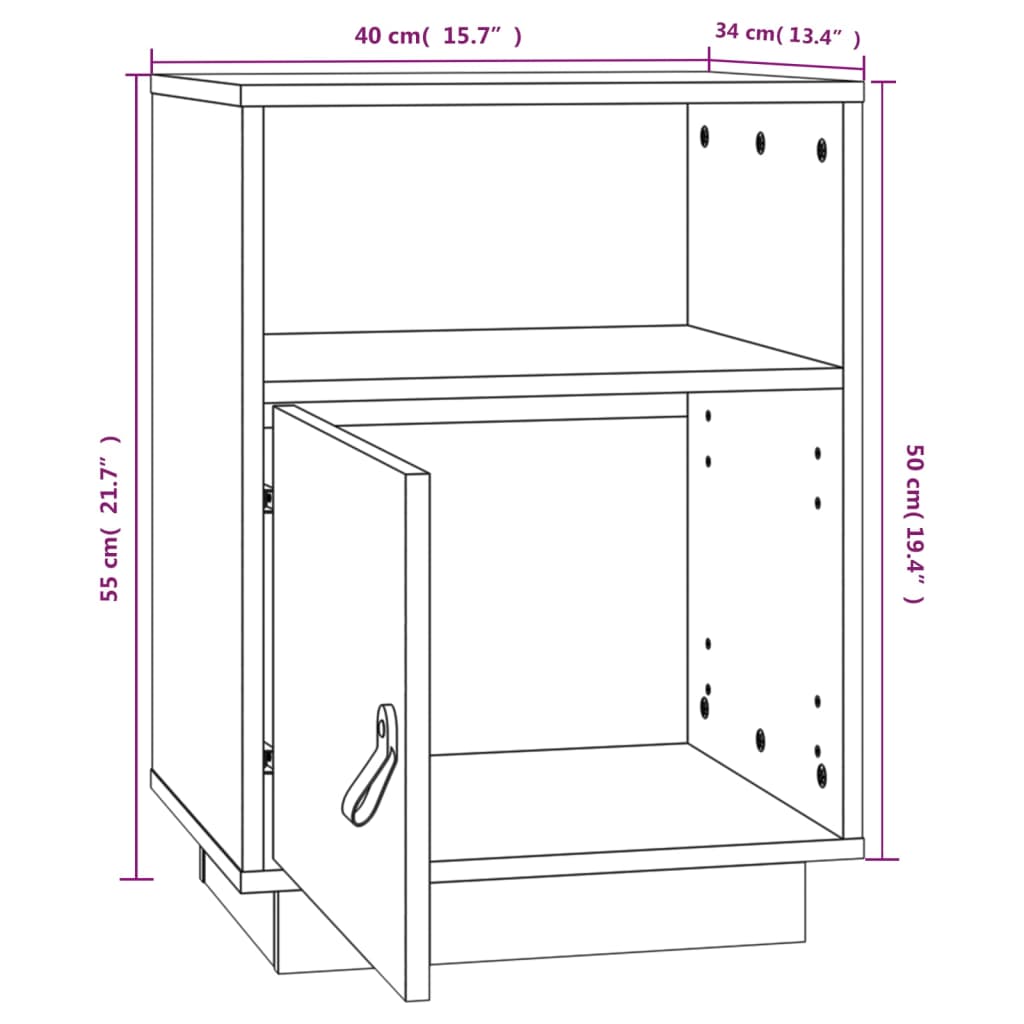 vidaXL Bedside Cabinet Honey Brown 40x34x55 cm Solid Wood Pine