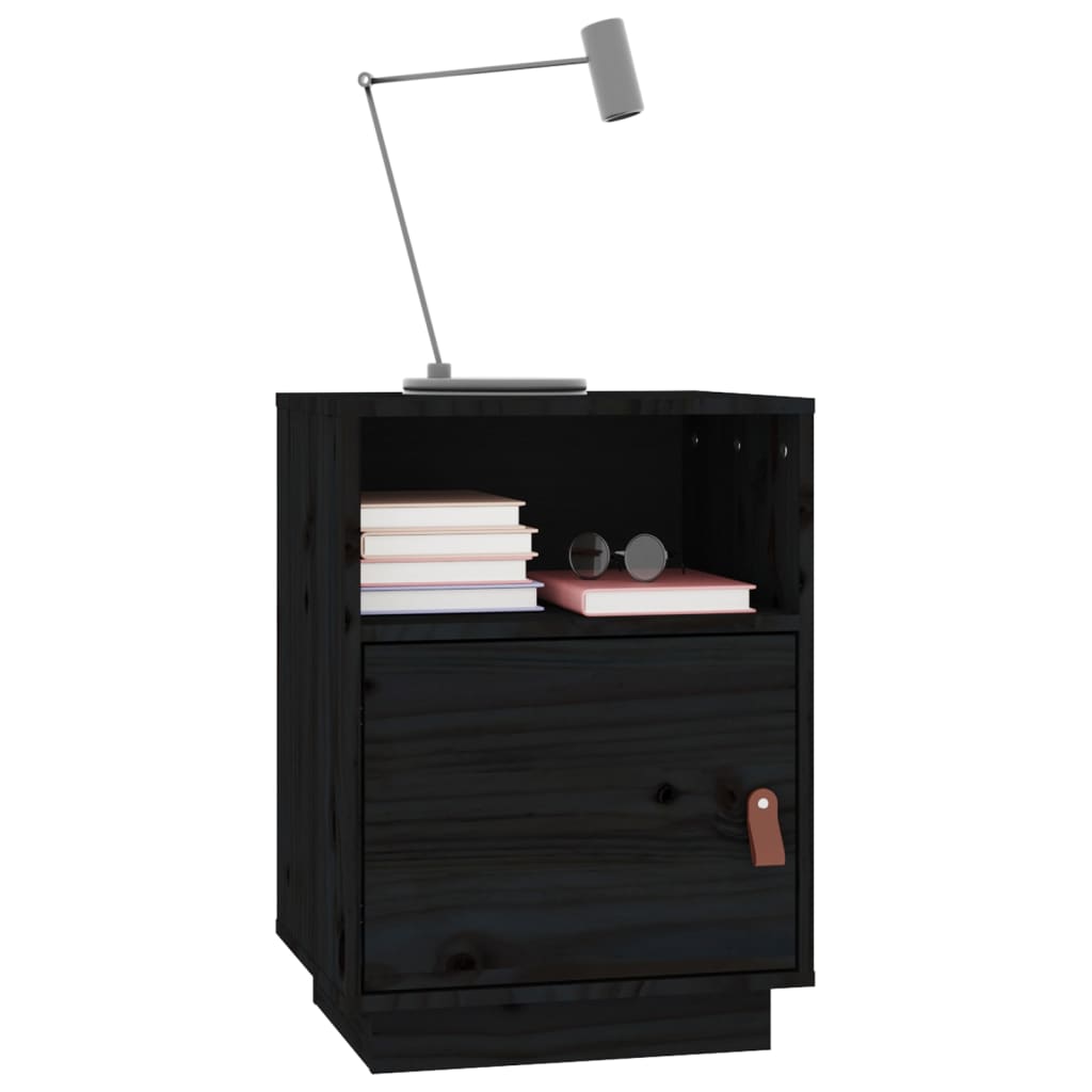 vidaXL Bedside Cabinet Black 40x34x55 cm Solid Wood Pine