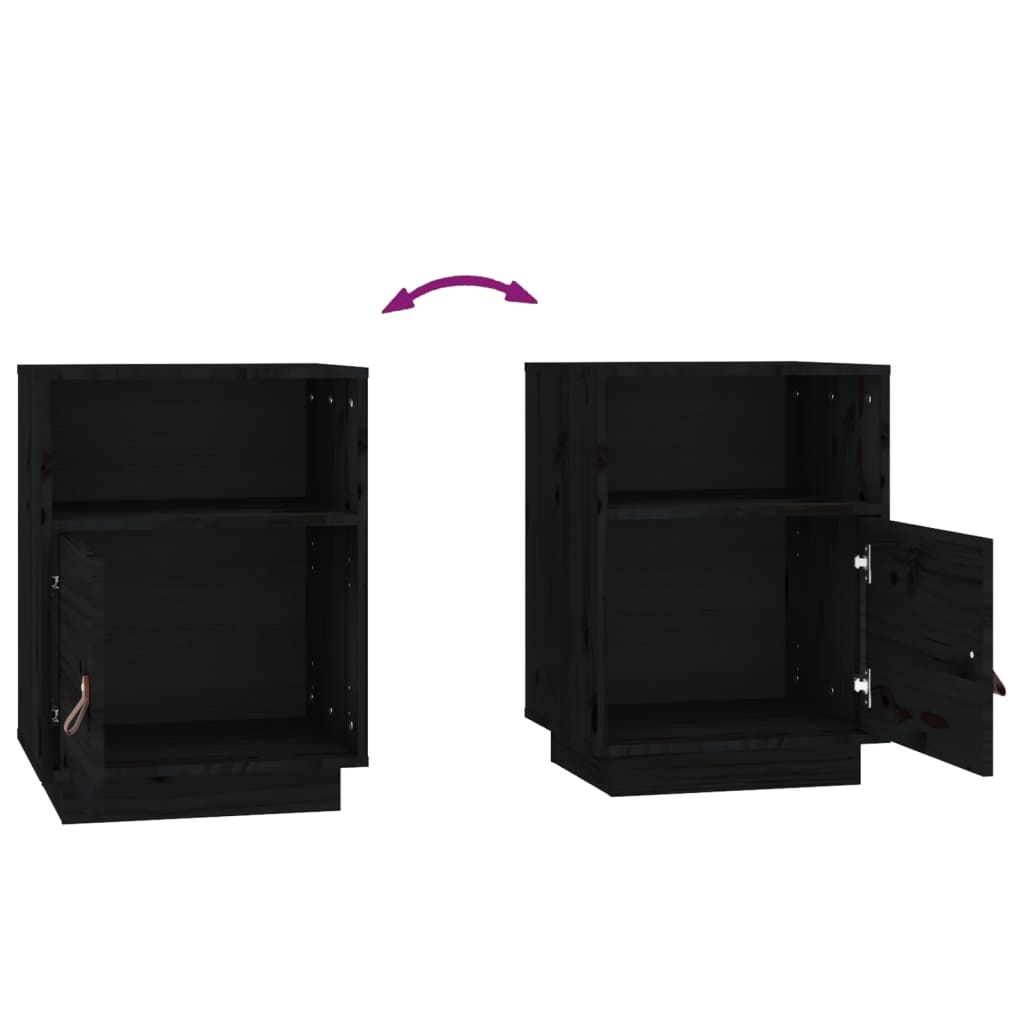 vidaXL Bedside Cabinet Black 40x34x55 cm Solid Wood Pine
