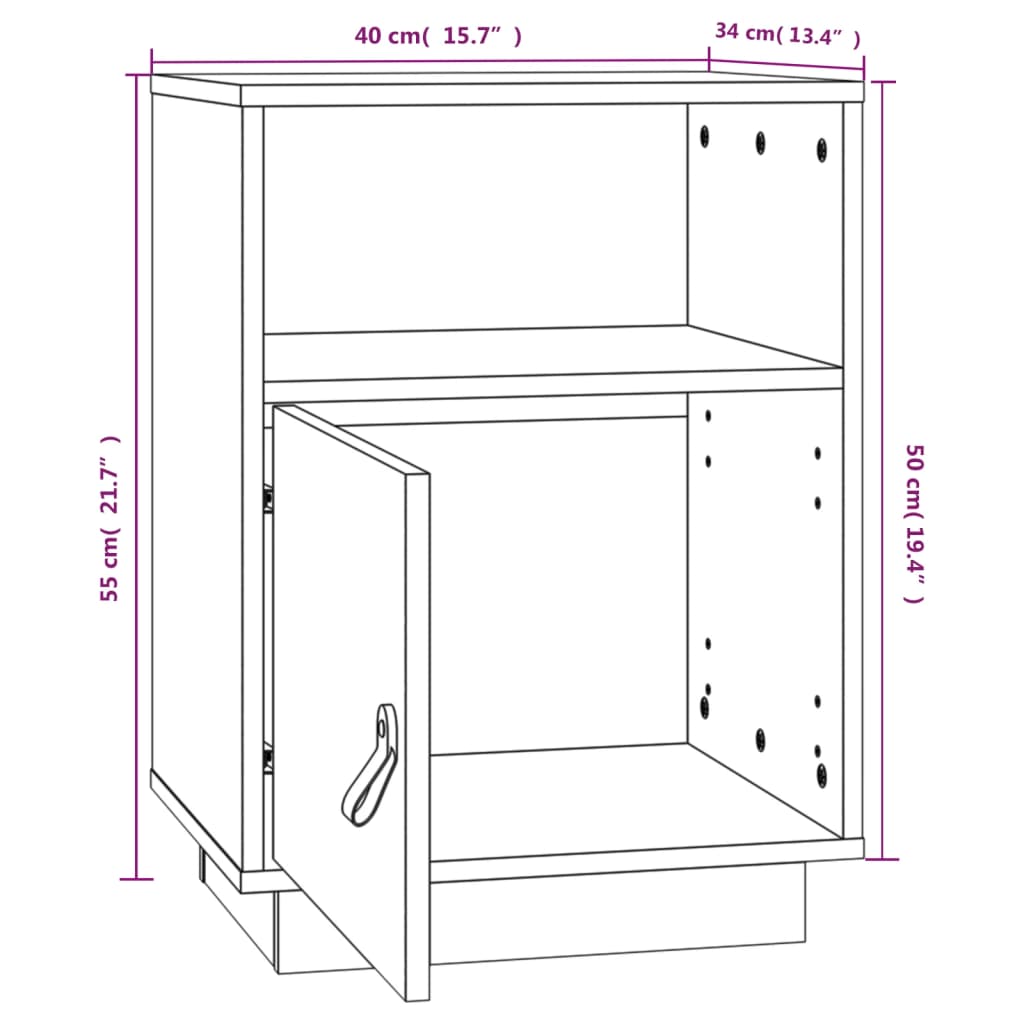 vidaXL Bedside Cabinet Black 40x34x55 cm Solid Wood Pine