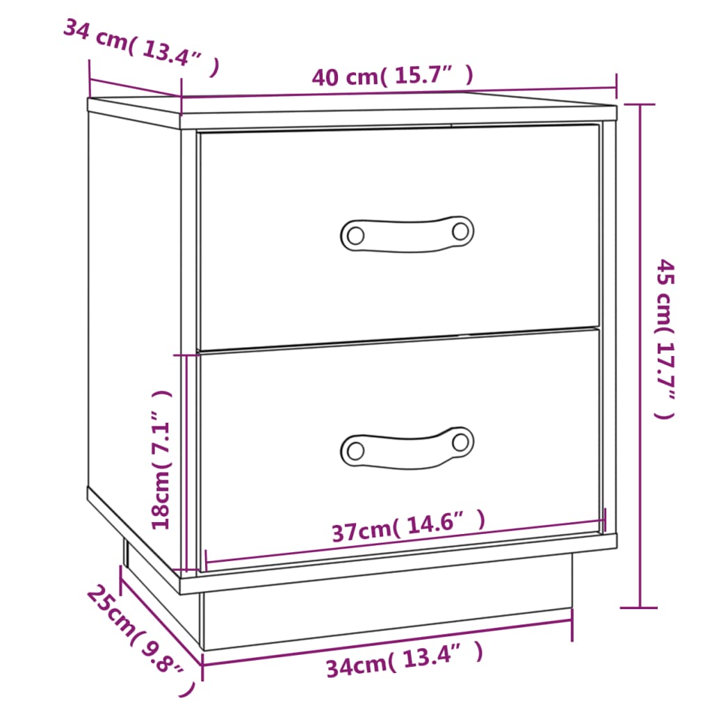 vidaXL Bedside Cabinet Grey 40x34x45 cm Solid Wood Pine