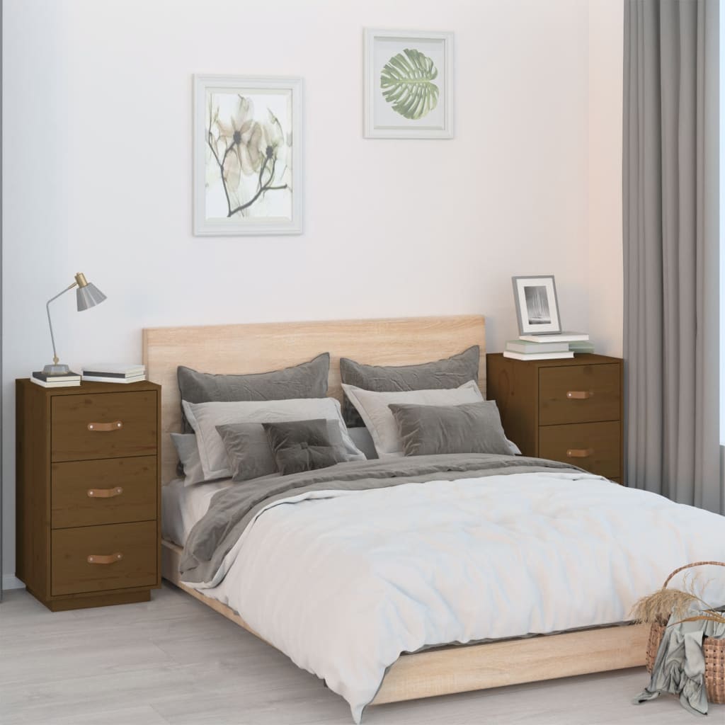 vidaXL Bedside Cabinets 2 pcs Honey Brown 40x40x75 cm Solid Wood Pine