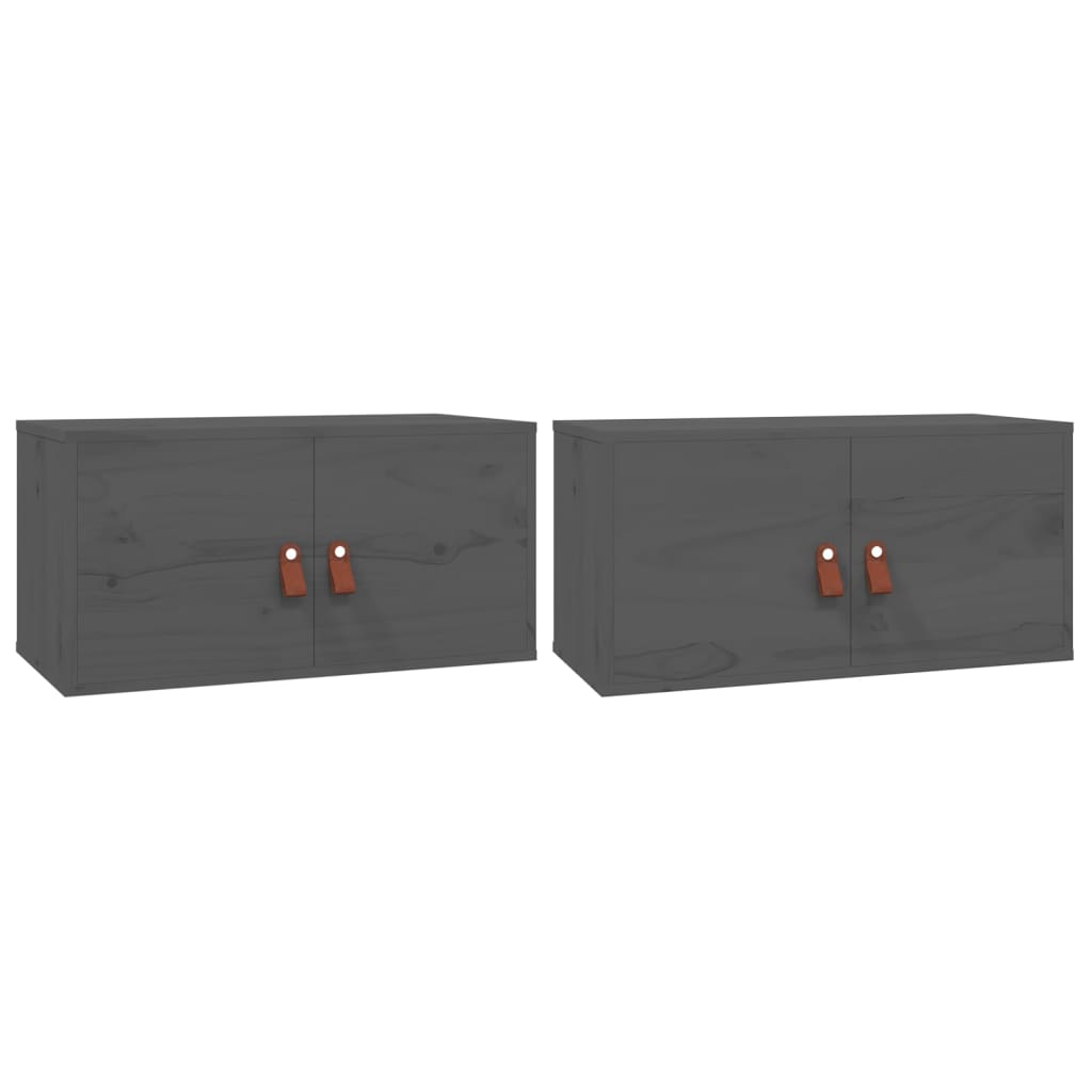vidaXL Wall Cabinets 2 pcs Grey 60x30x30 cm Solid Wood Pine