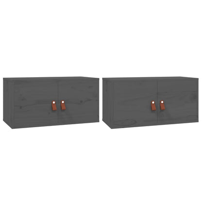 vidaXL Wall Cabinets 2 pcs Grey 60x30x30 cm Solid Wood Pine