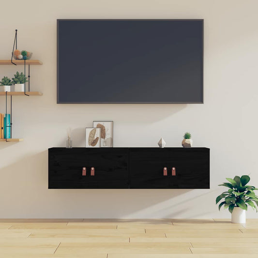 vidaXL Wall Cabinet | Set of 2 | Black | Solid pinewood, engineered wood