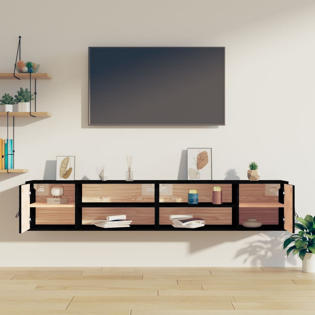 vidaXL Wall Cabinets 2 pcs Black 80x30x30 cm Solid Wood Pine
