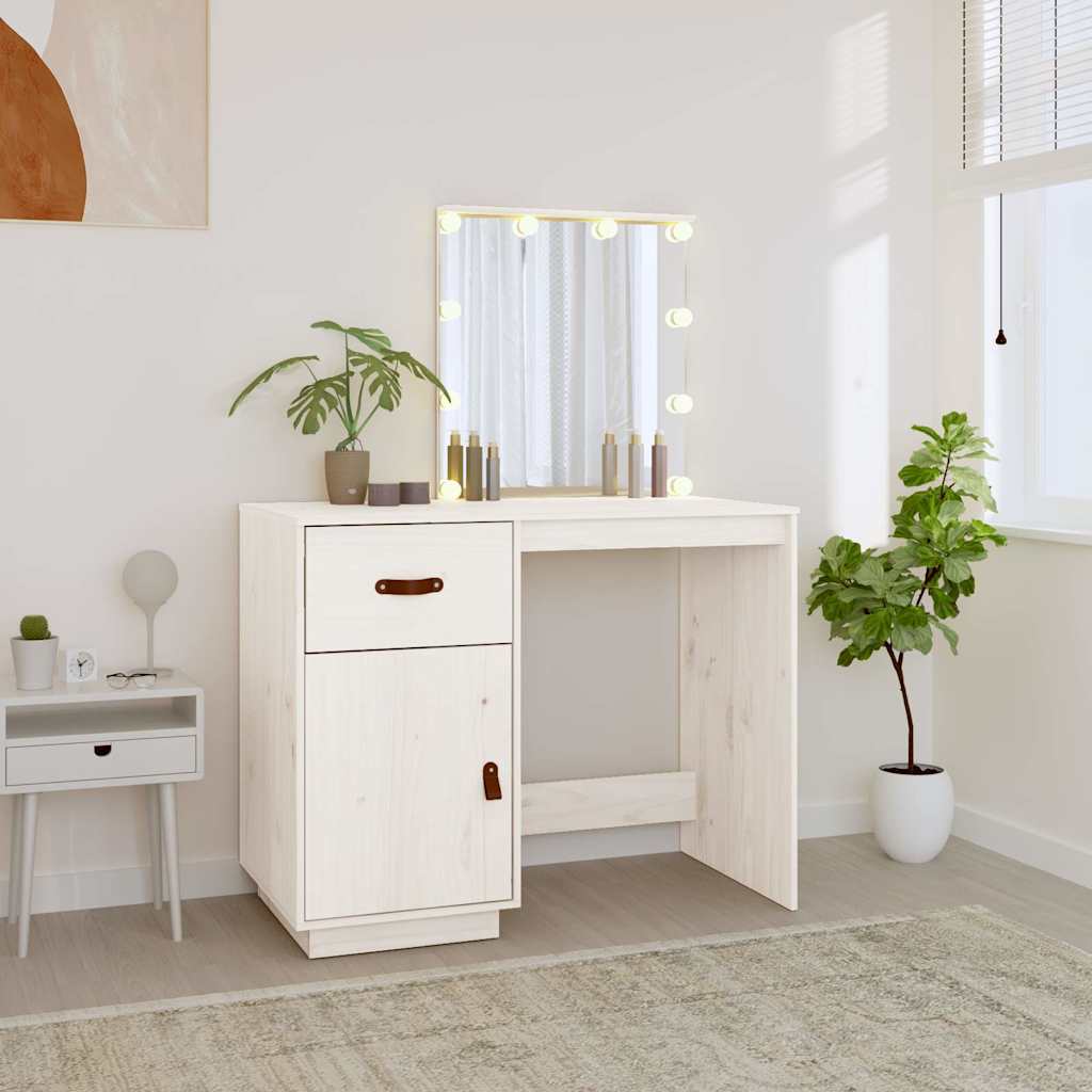 vidaXL Dressing Table with LED White 95x50x133.5 cm Solid Wood Pine