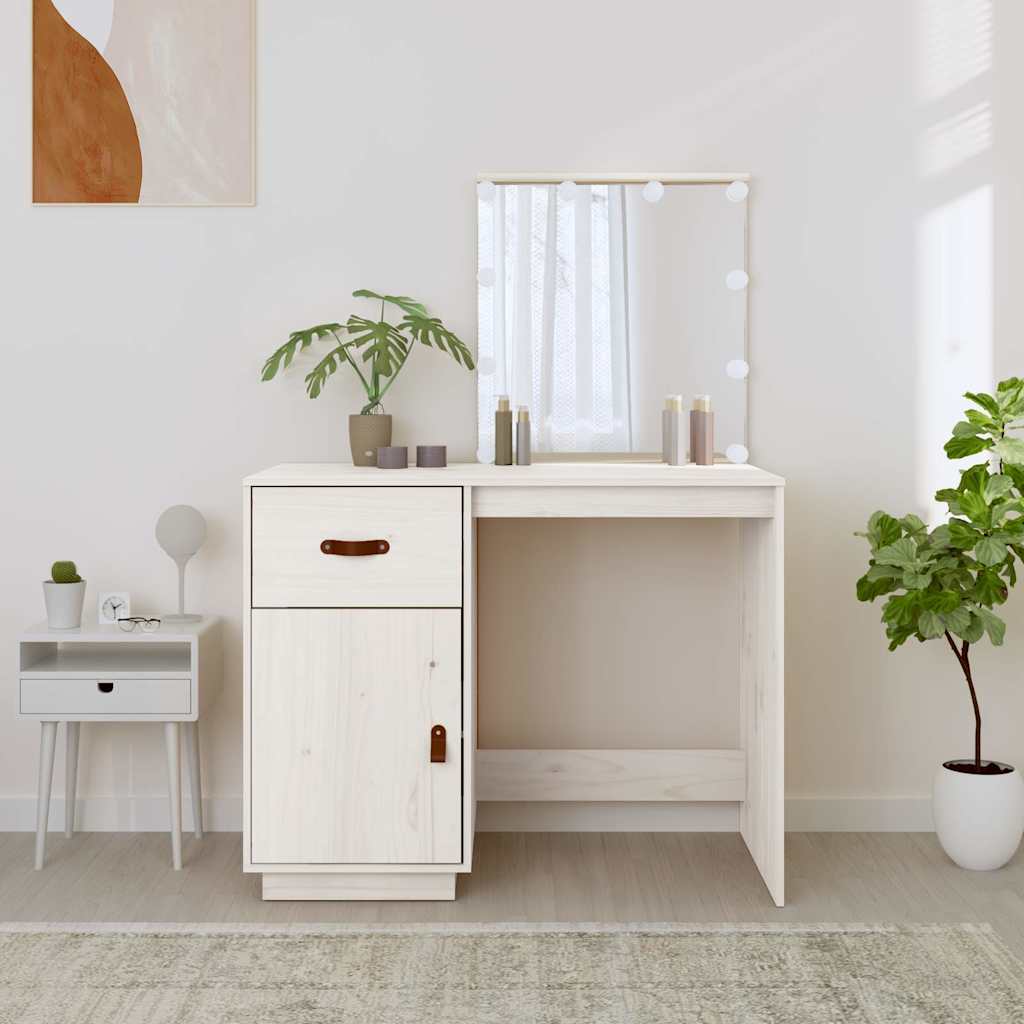 vidaXL Dressing Table with LED White 95x50x133,5 cm Solid Wood Pine