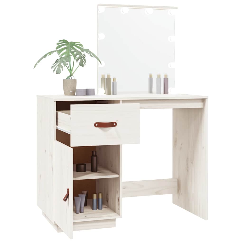 vidaXL Dressing Table with LED White 95x50x133.5 cm Solid Wood Pine