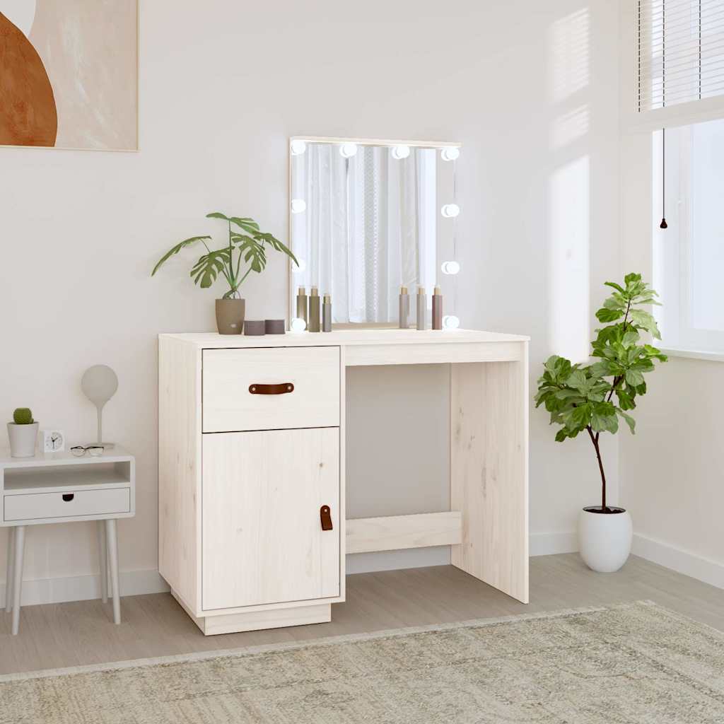 vidaXL Dressing Table with LED White 95x50x133,5 cm Solid Wood Pine