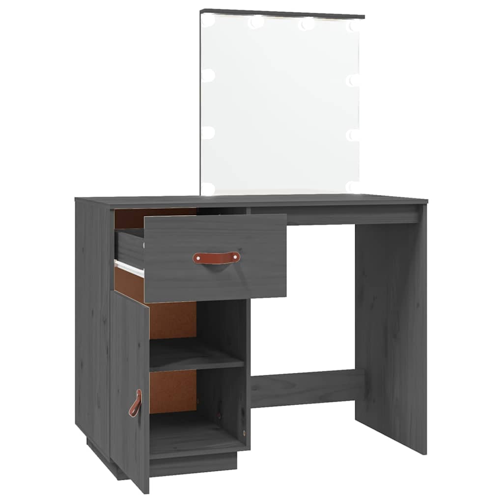 vidaXL Dressing Table with LED Grey 95x50x133,5 cm Solid Wood Pine