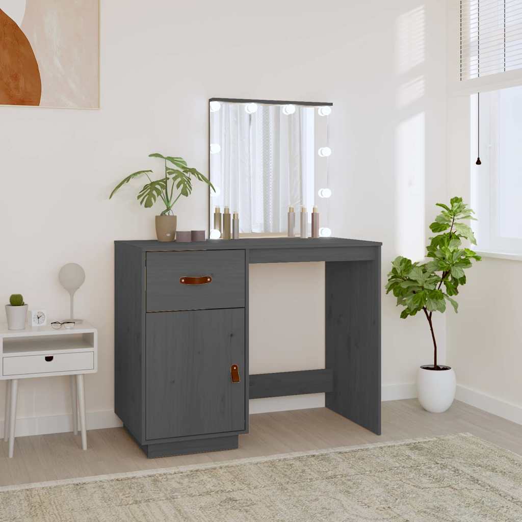 vidaXL Dressing Table with LED Grey 95x50x133,5 cm Solid Wood Pine