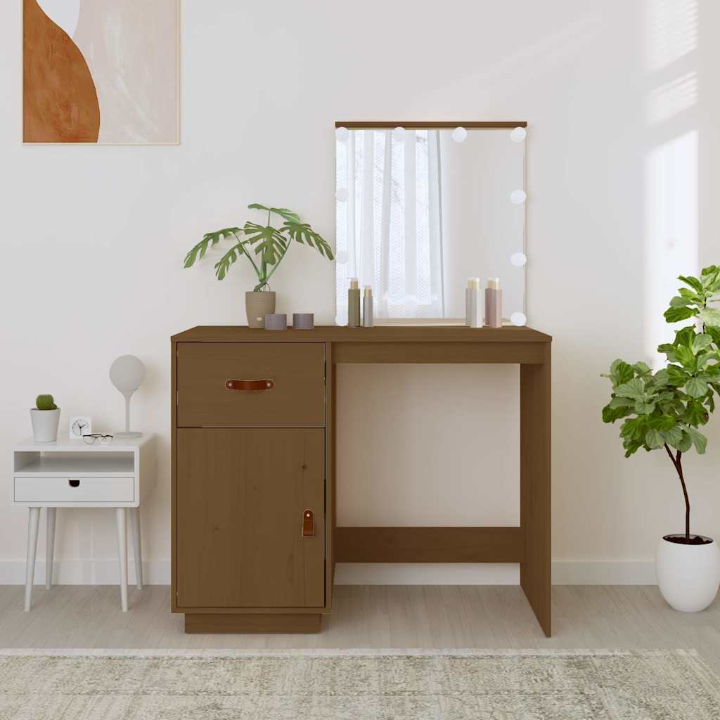 vidaXL Dressing Table with LED Honey Brown 95x50x133.5 cm